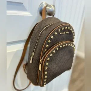 Michael Kors Brown/Tan Monogram Studded Backpack - Small - LIKE NEW Michael Kors small studded backpack. | Mercari main image 4